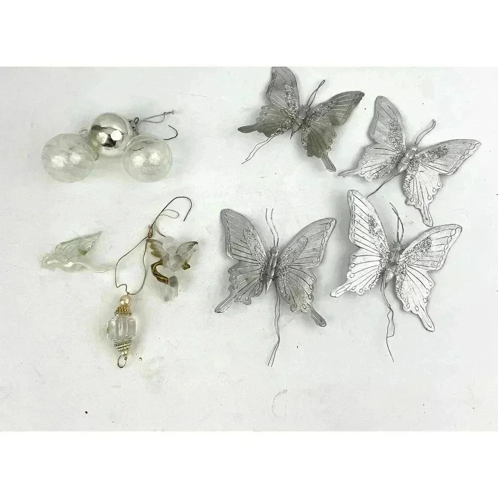 VTG‎ Lot of 10 Mercury Glass Ornaments Butterflies Cherub Bird Holiday Christmas - Picture 5 of 16